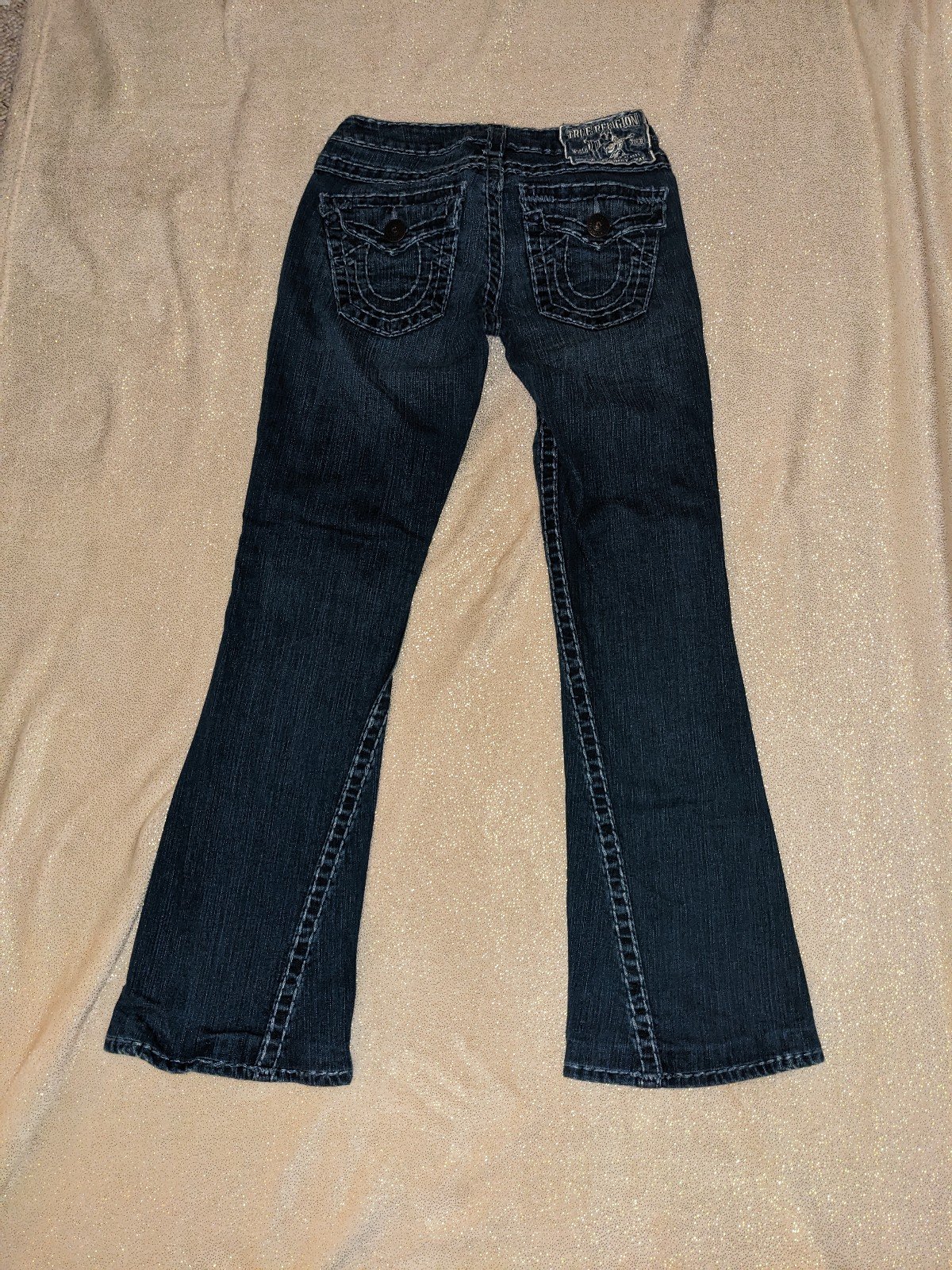 True Religion JOEY SUPERT low rise flare jeans with flap pockets thick thread 27
