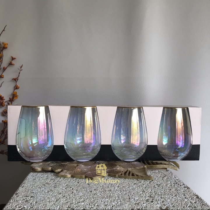 Rachel Zoe Iridescent Gold Stemless Wine Glass Cup 4