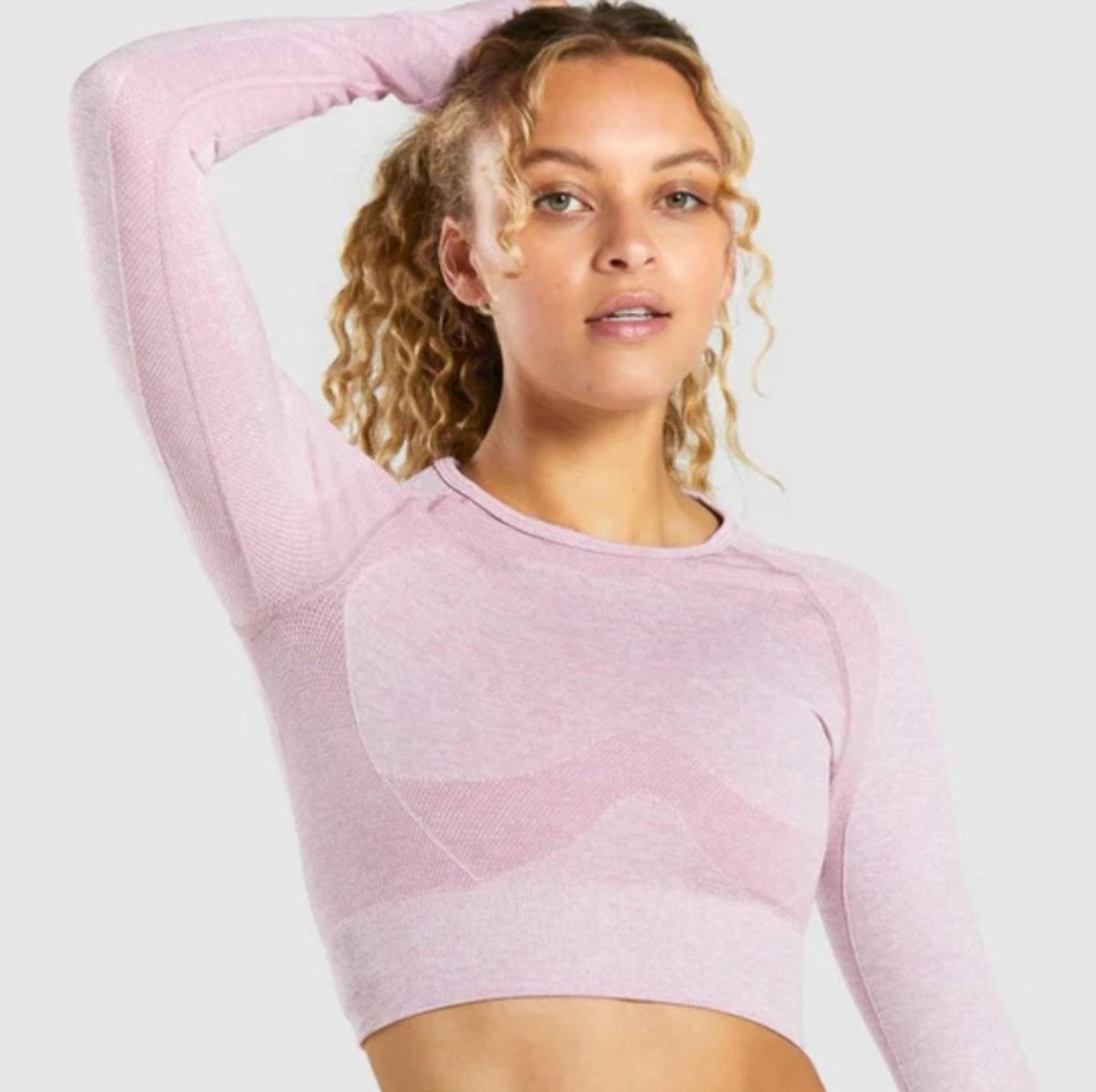 Gymshark Flex Sport Crop Top Women’s M Mauve Pink Thumb Hole Long Sleeve Gym