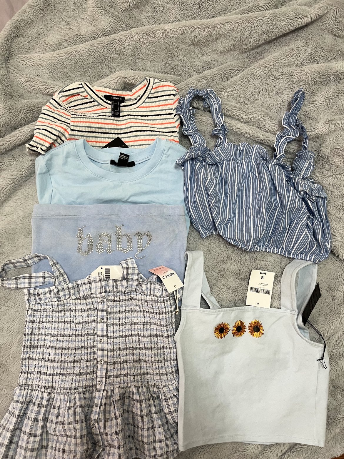 Forever 21 Baby Blue Top Collection (lot of 6) Value: 90