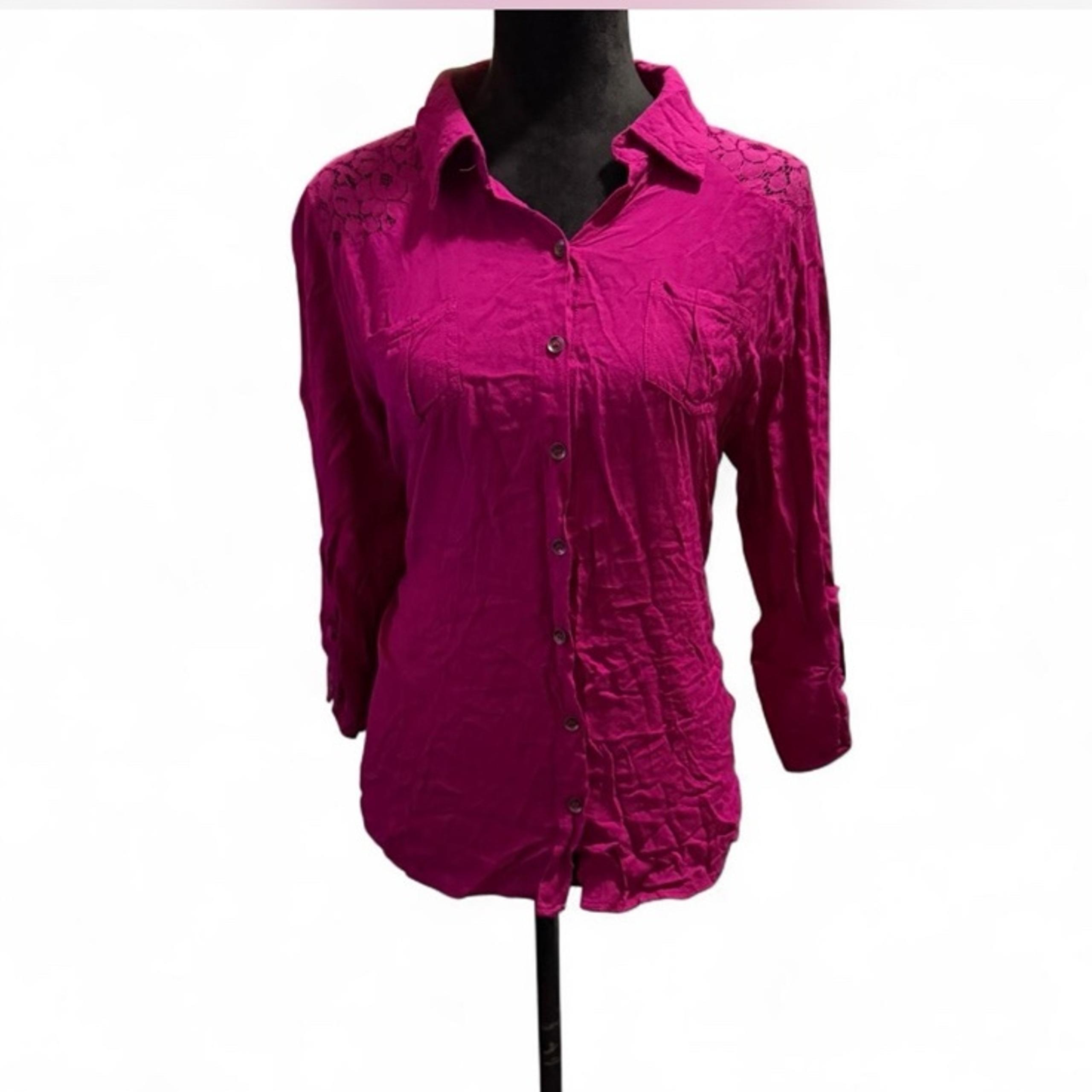 Cato Pink Boxy Button Down Shirt with Notched Collar