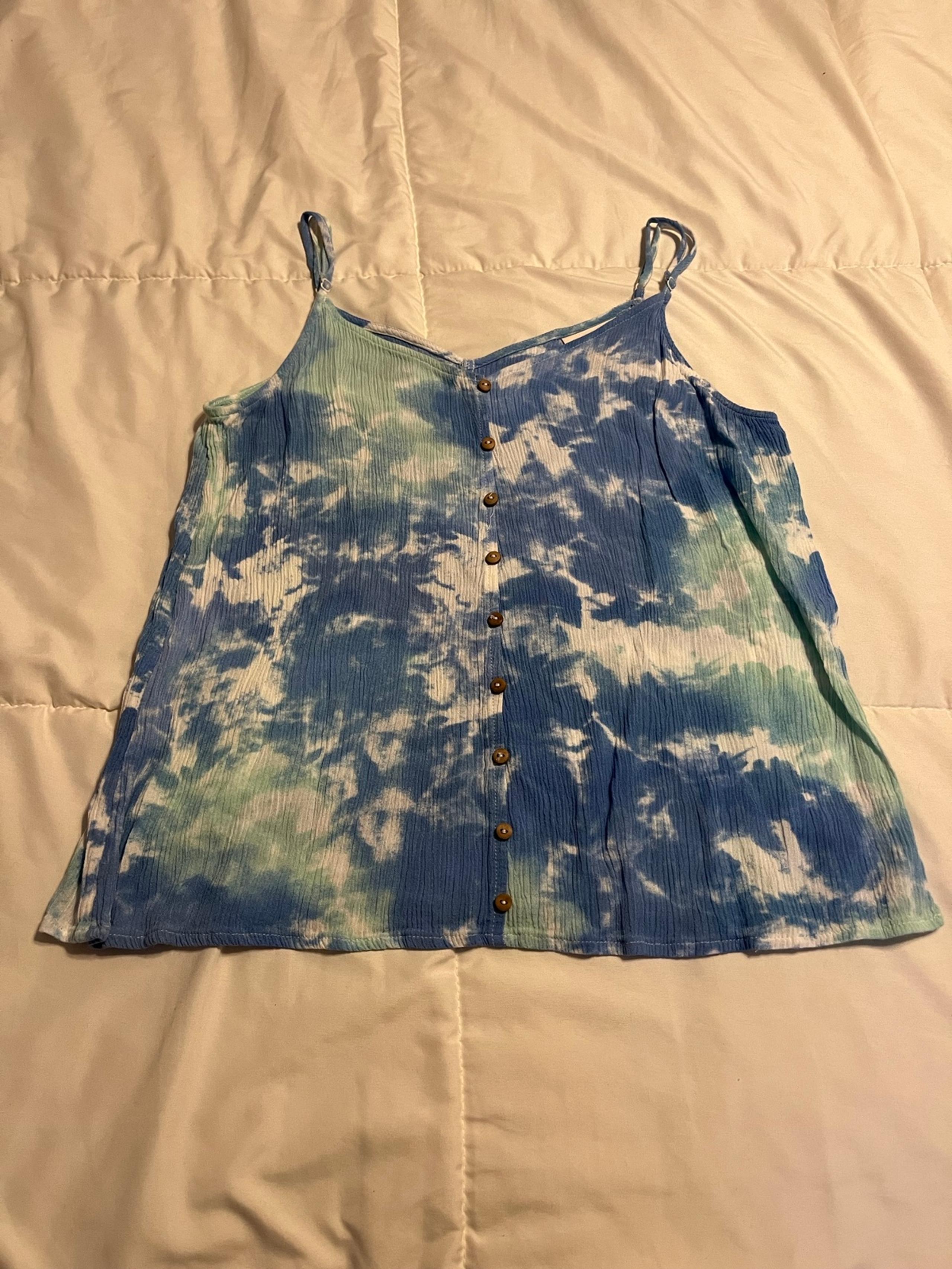 Blue, green & white tye die tank top