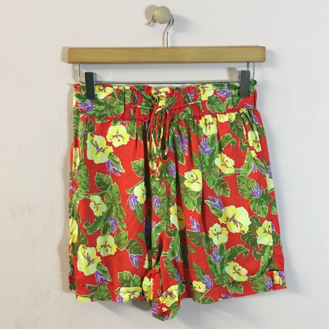Urban Outfitters Tomato Red Tropical Print High Waist Shorts