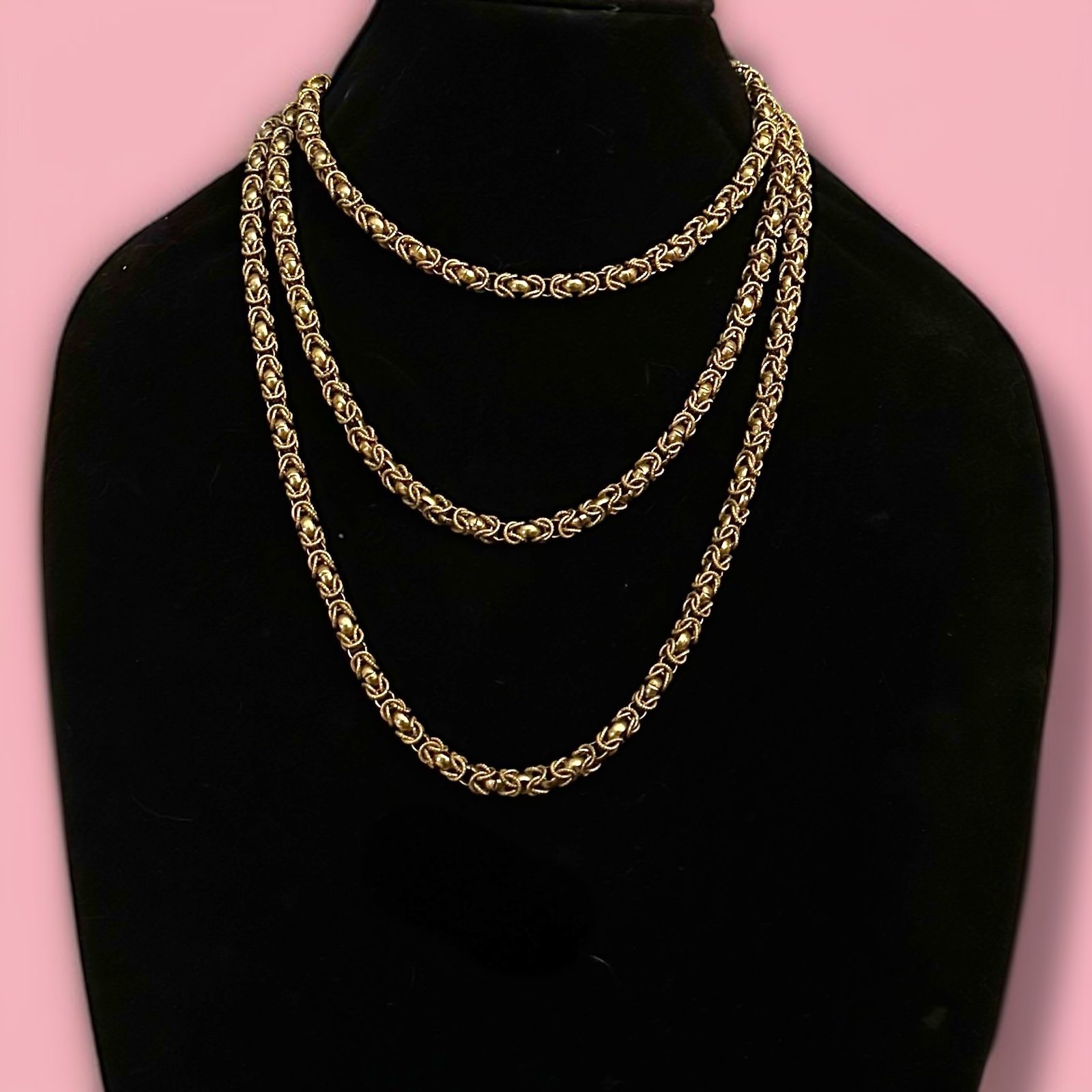 Vintage long gold tone Byzantine chain necklace