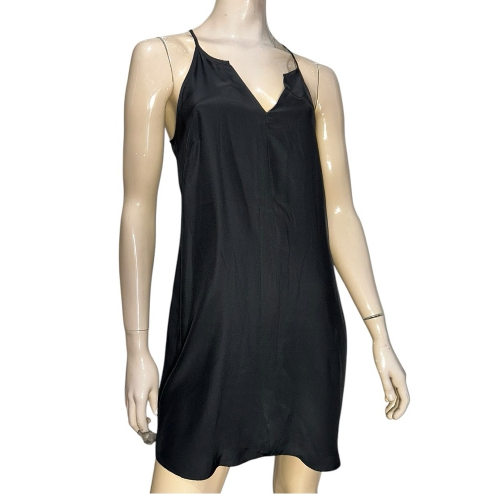 Alice & Trixie Women’s Size S Black Silk Spaghetti Strap Split Neck Slip Dress