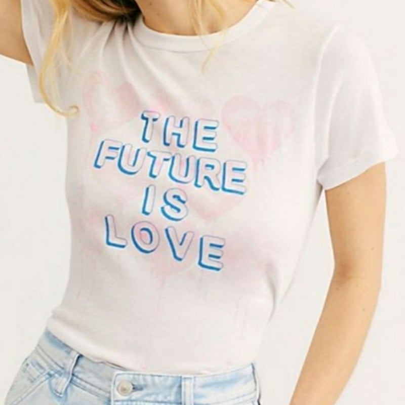 CHASER The Future Is Love Graphic Tee Size S White Crew Neck T-Shirt