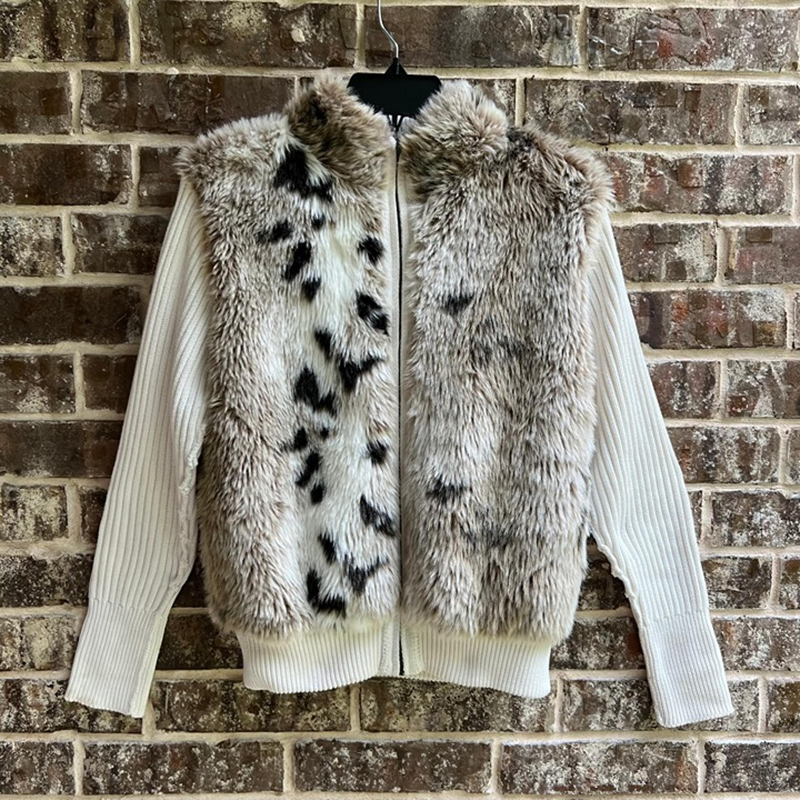 LISA International Womens Jacket Full Zip Faux Fur Knit Size S
