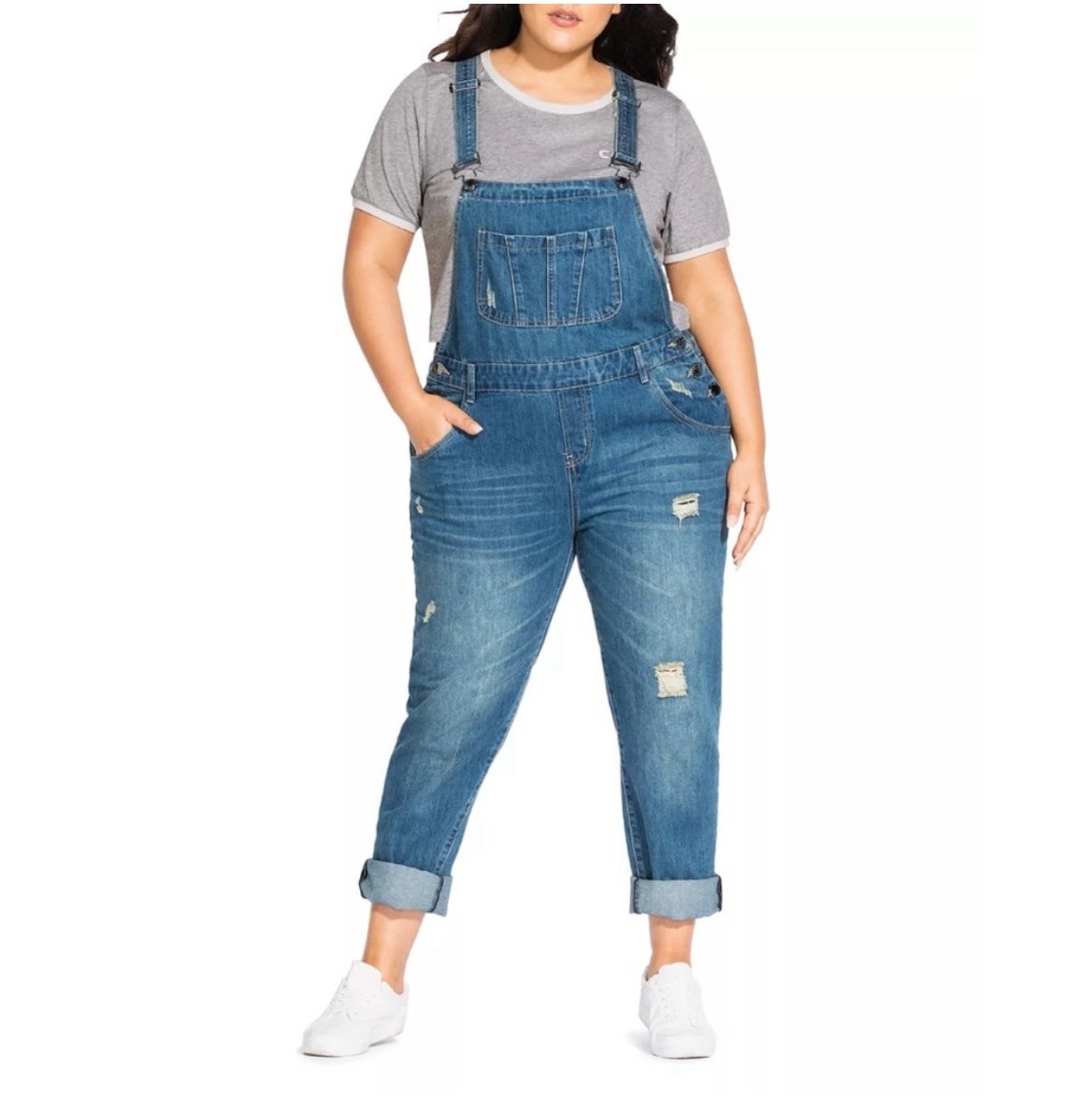 City Chic 'Over It All' Distressed Denim Overalls