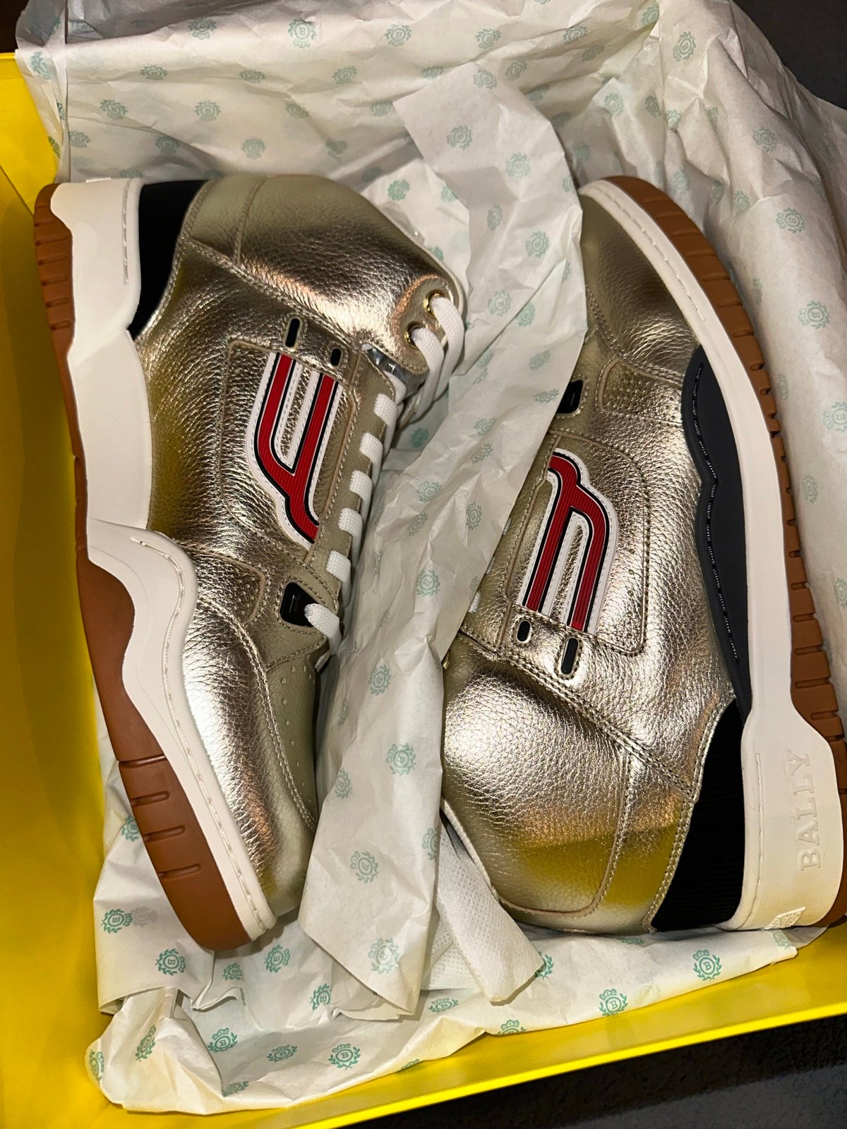 Bally Men's Gold/Bronze Logo Hi-top Sneakers