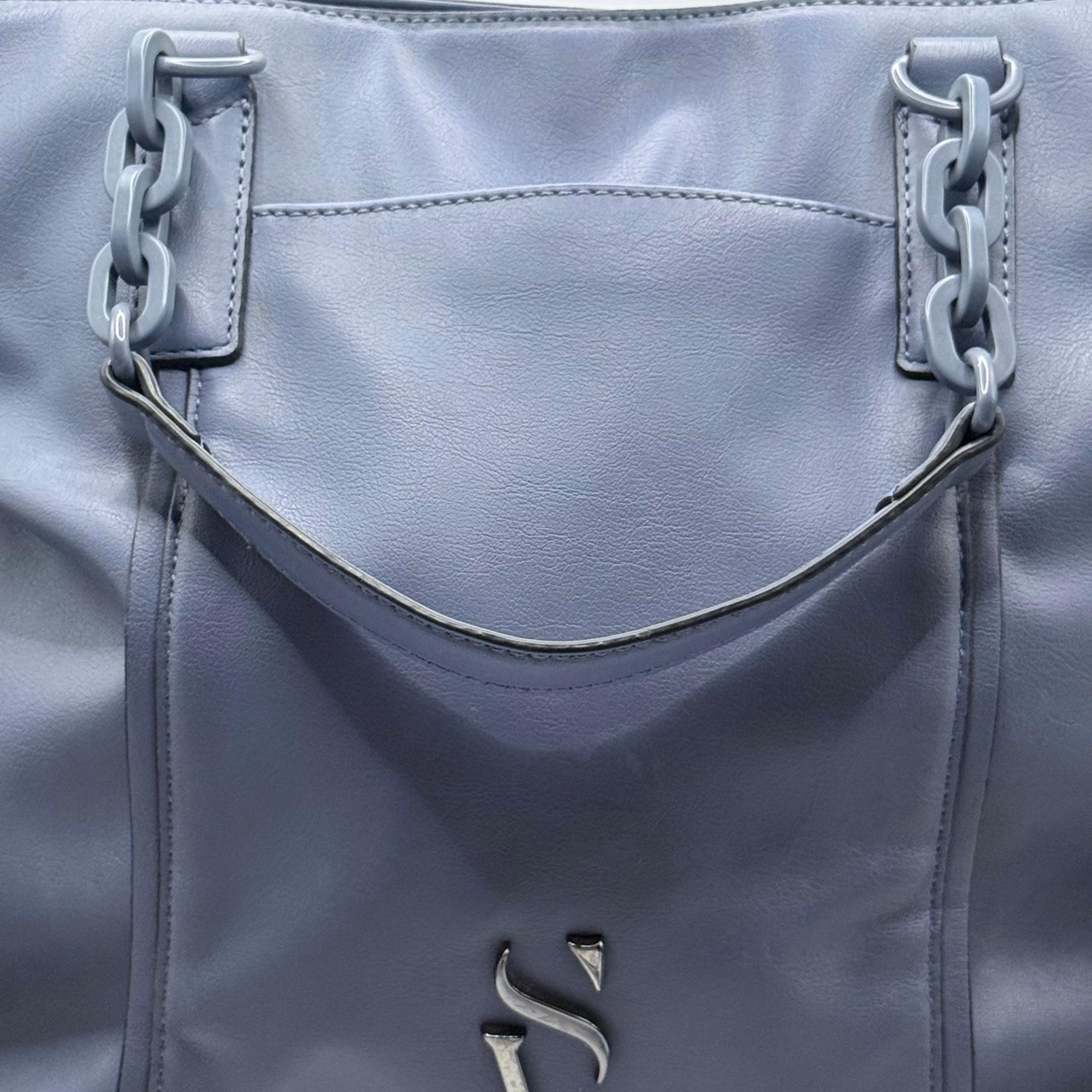Simply Vera Wang Raddix Tote Bag Blue Gray 10x14” Chain Accent Shoulder Purse