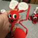 Vintage 50/60s Japan Kitsch Flocked Christmas Felt Mice Ornaments 5 Pcs
