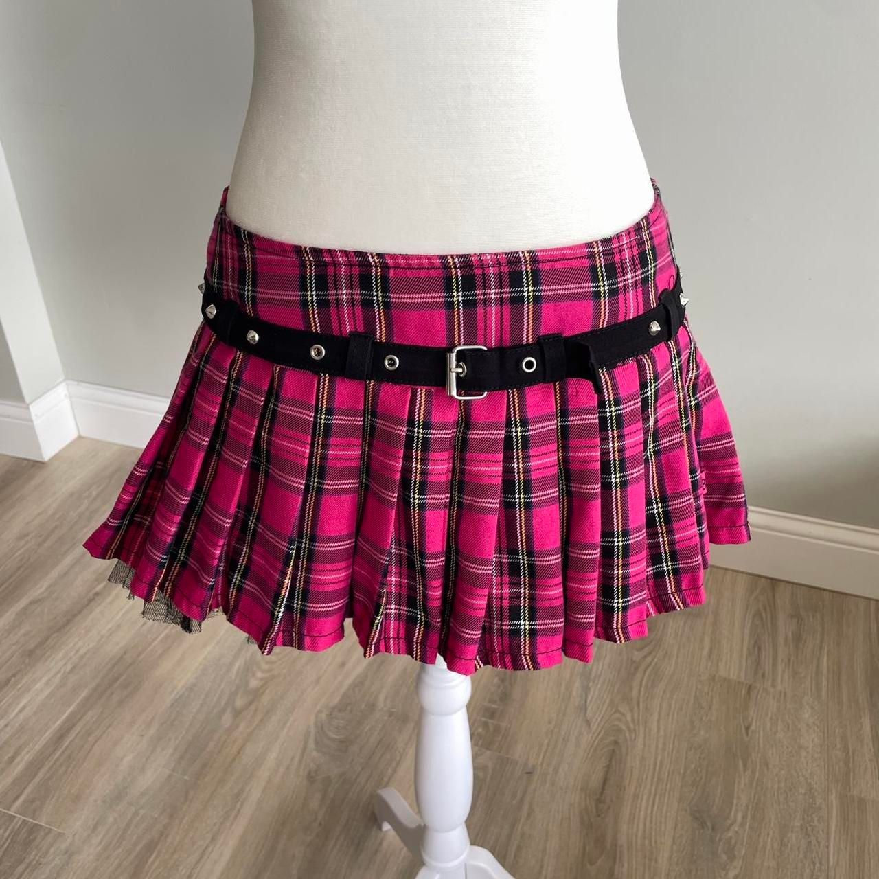Y2K Vintage Pink & Black Plaid Micro Mini Skirt Tulle Goth Punk Alt Harajuku