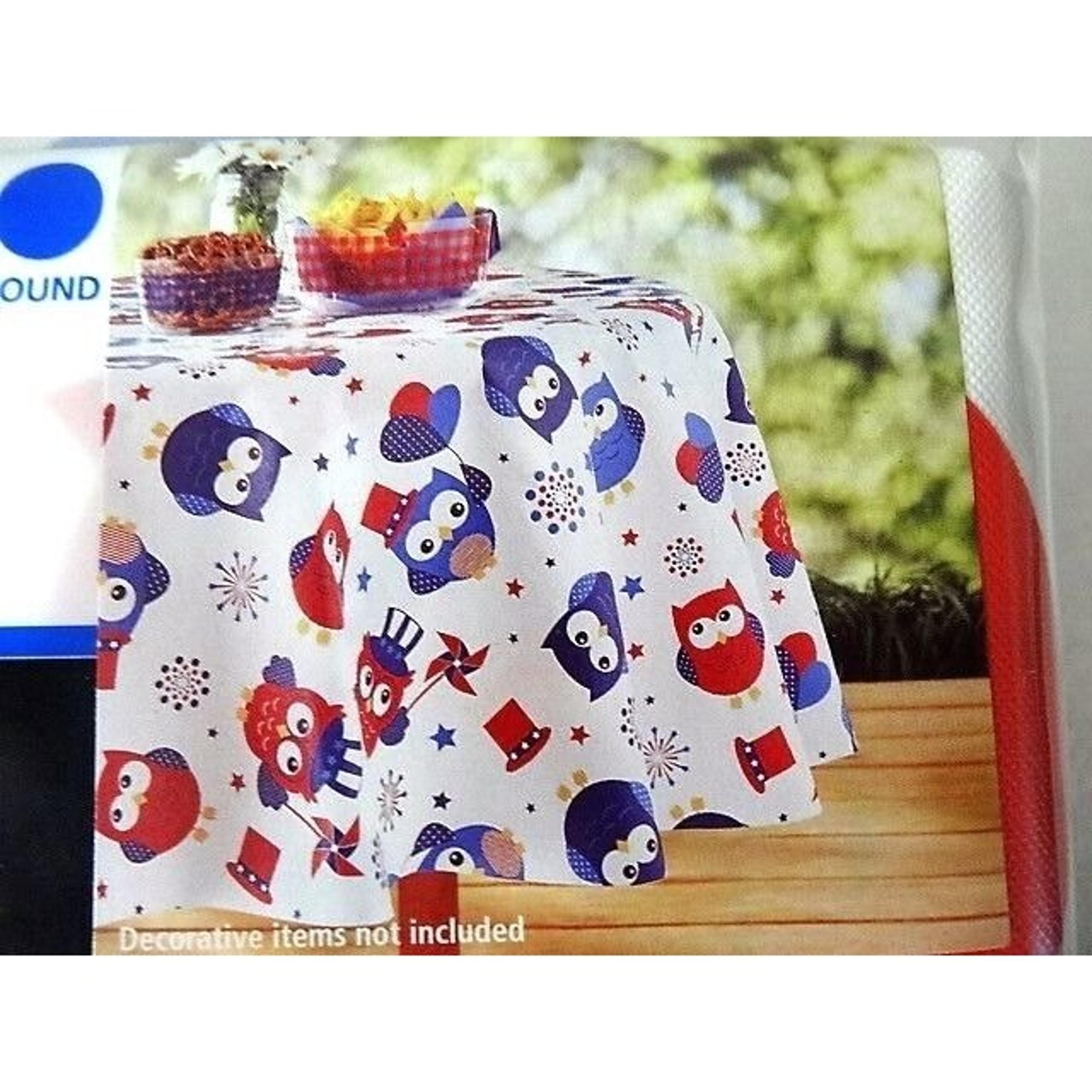 Patriotic Owl Tablecloth 52 x 70 Wipe Clean PEVA Red White Blue Bird Decor NIP