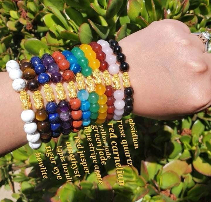 Money Catcher 18k Real Gold Piyao Pixiu bracelet in Natural stones.