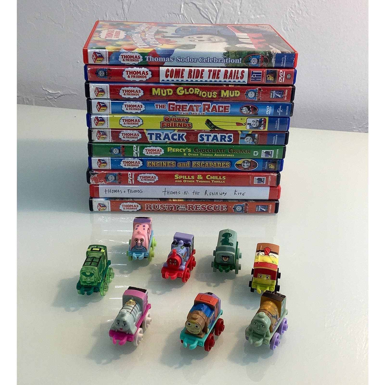 Thomas & Friends 11 DVD bundle with 8 trains toys EUC