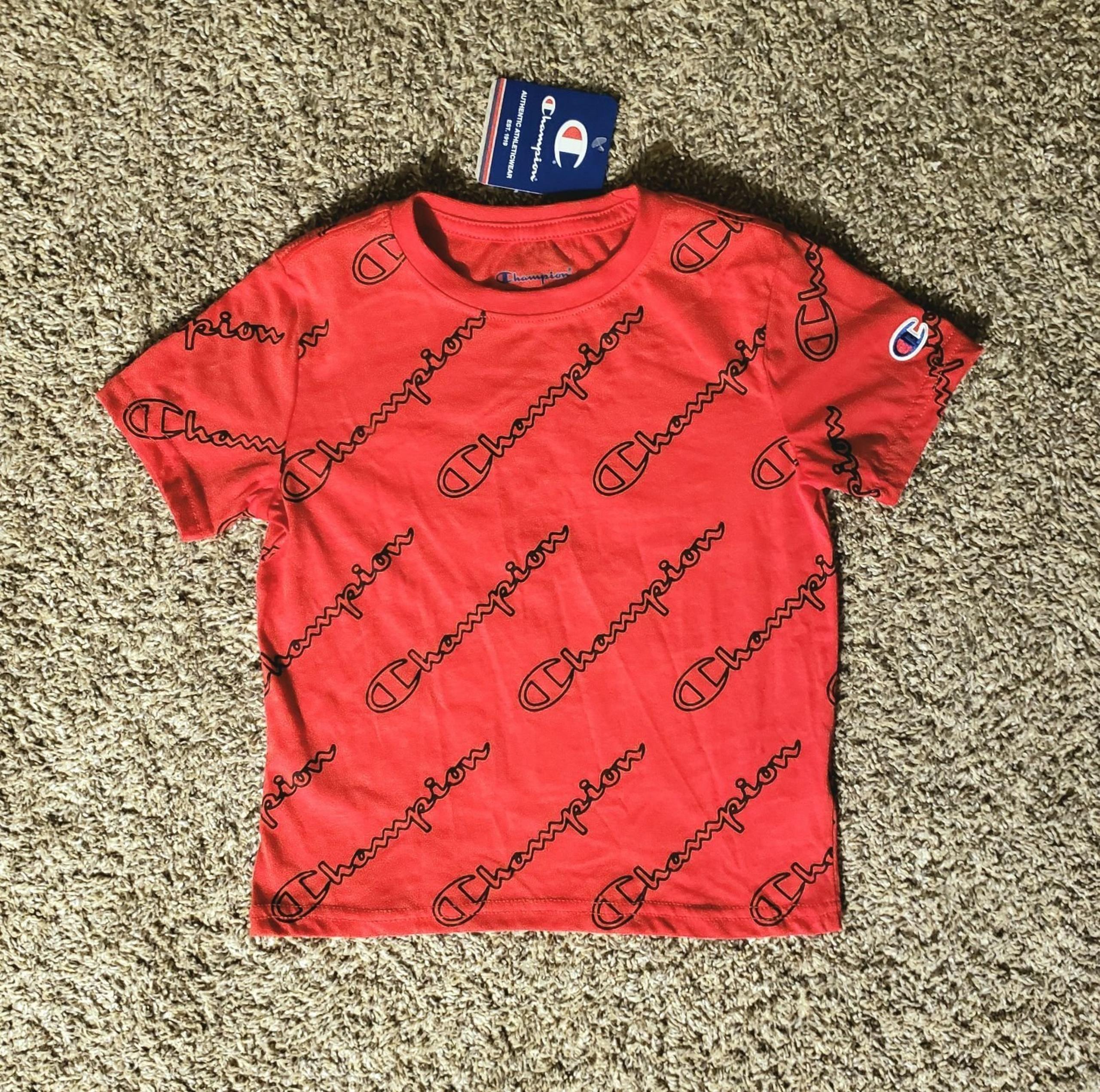 FIRM Boys Logo Script Tshirt Size 5 Shirt Top, Red - Champion