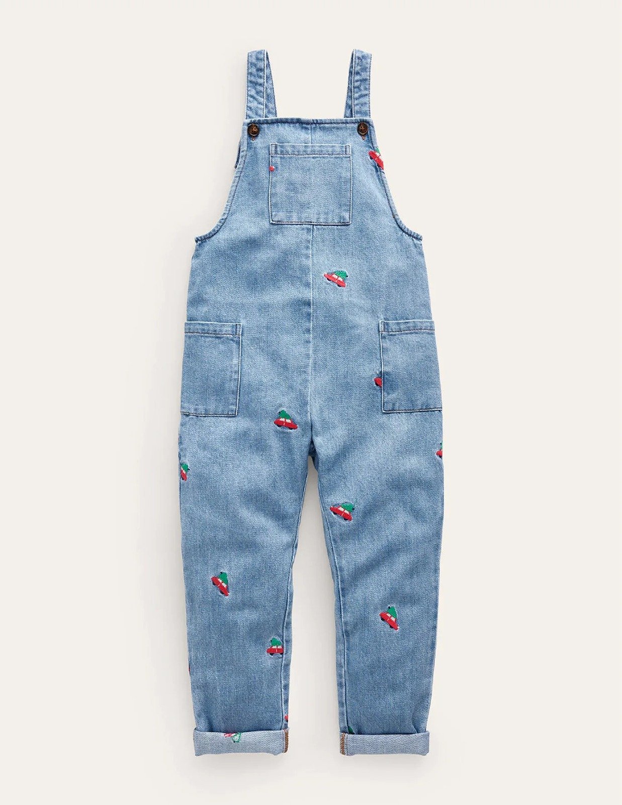 NWT Mini Boden Embroidered Festive Denim Overalls 18-24m