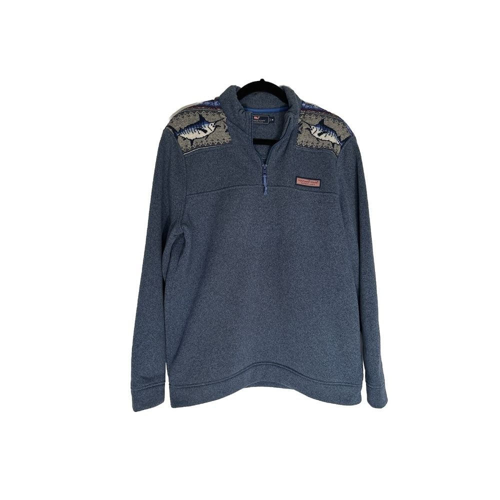 Vineyard Vines Mens Fair Isle Marlin Shep 1/4 Quarter Zip Sweater Medium EUC
