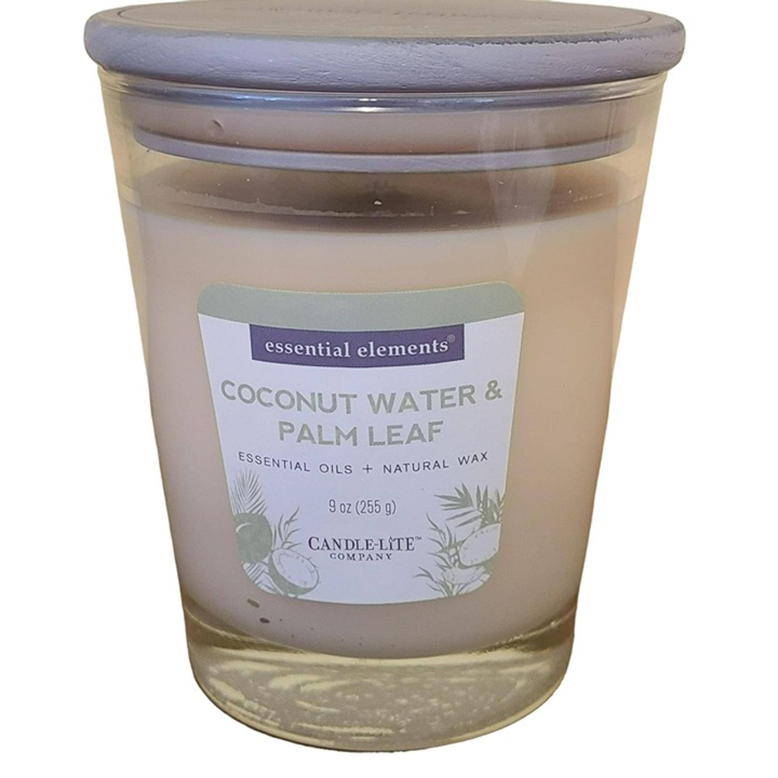 Candle-Lite Essential Elements Jar Candle, Coconut Water + Palm Leaf 9oz