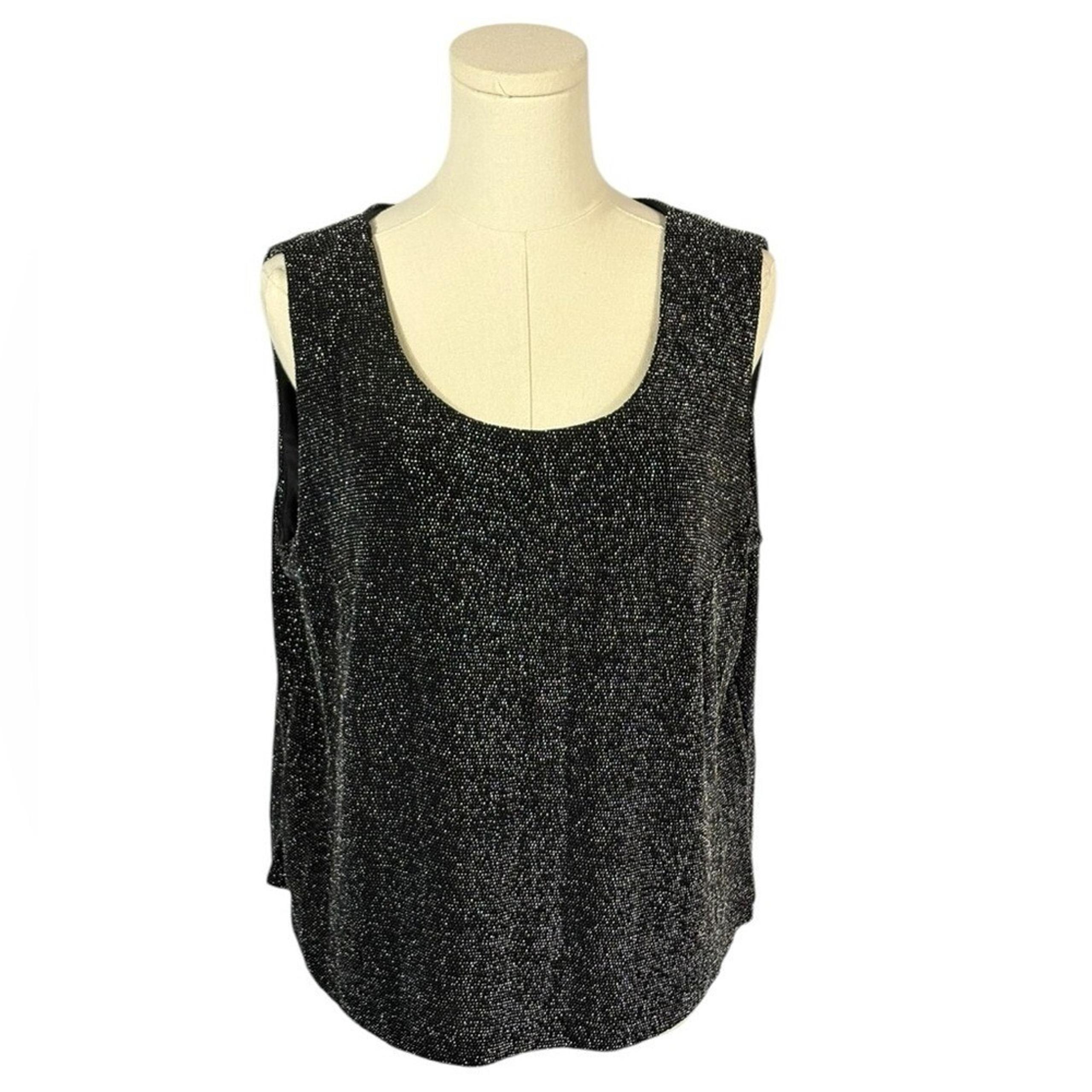 Xscape by Lawrence Kurtz Black & Silver Glitter Cropped Tank (Size 2X)