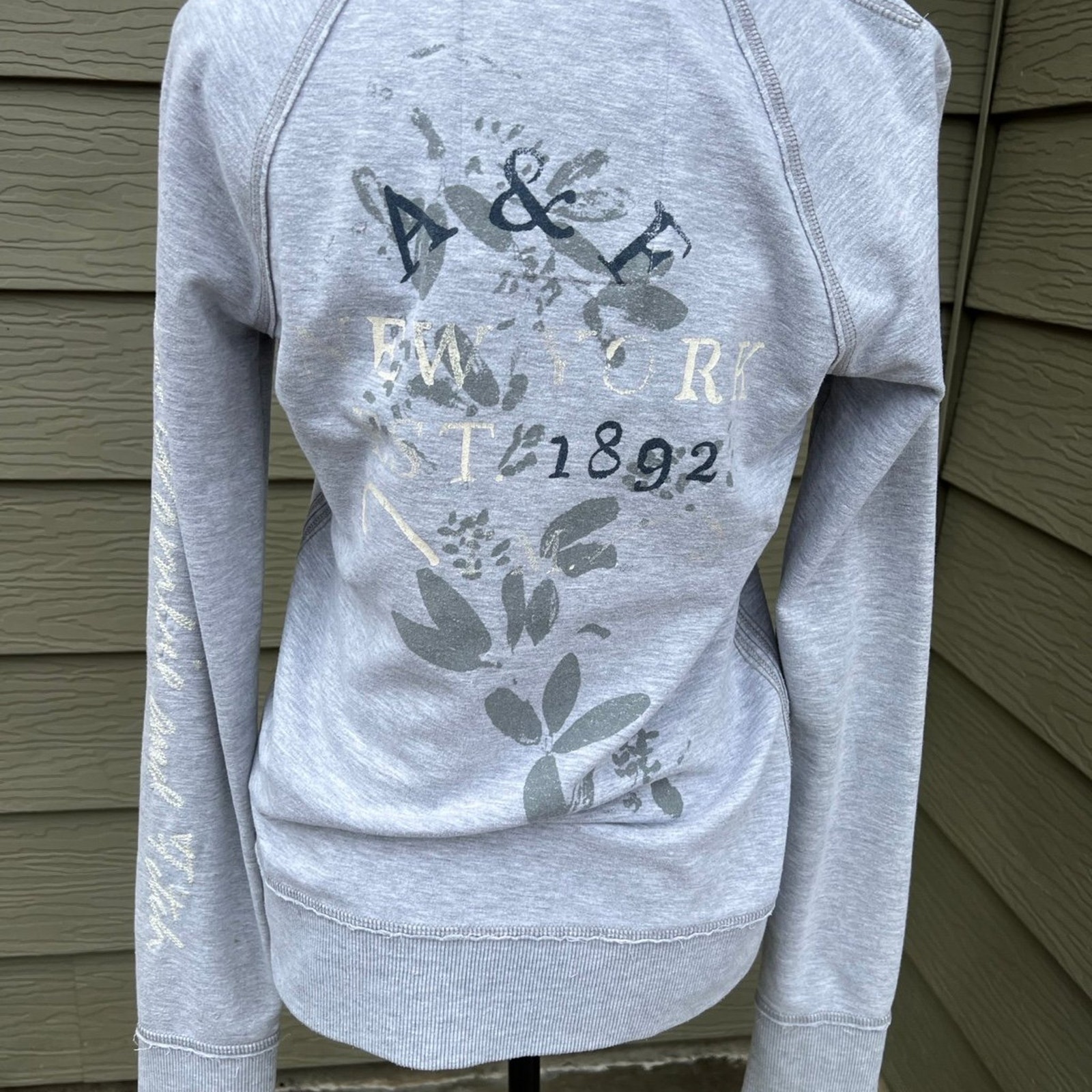 Abercrombie and Fitch full zip, hoodie, gray, floral on back, women's size L