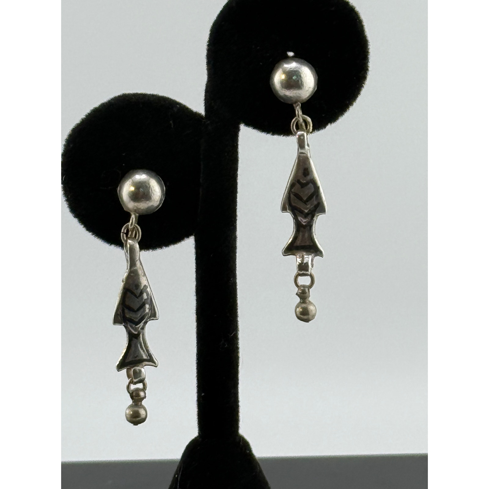 Vintage Navajo Covak Sterling Silver Fish Earrings