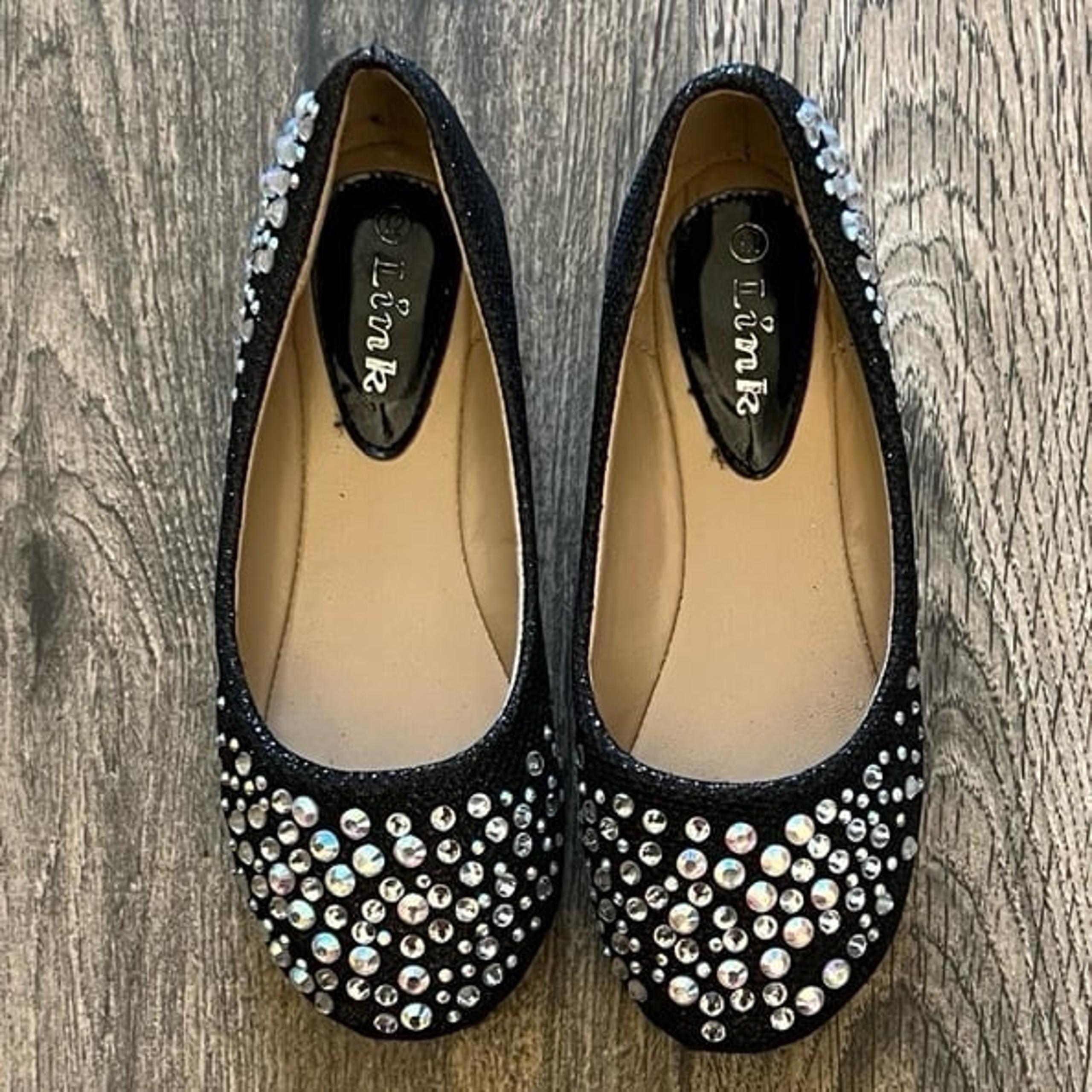 Link Girls Larisa Rhinestone Black Ballerina Flats Shoes Size Toddler 12