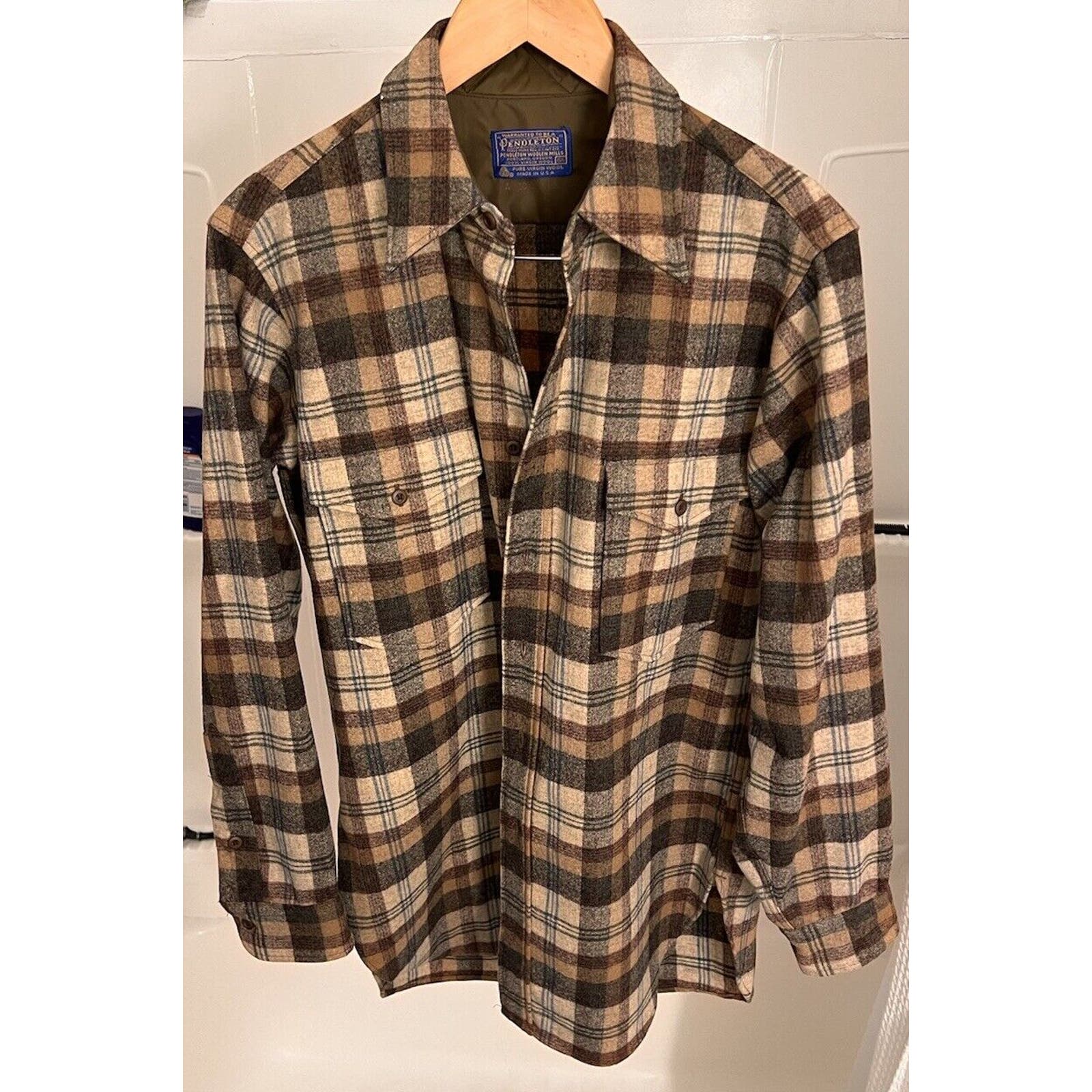 Pendleton Men’s Wool Flannel Shirt Extra Long - Brown Tan - 15 1/2 - USA