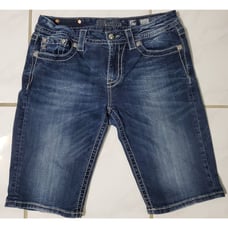 Womens MISS ME Mid Rise Easy Bermuda Jeans Shorts Denim 29 Floral Crystal Bling