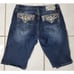 Womens MISS ME Mid Rise Easy Bermuda Jeans Shorts Denim 29 Floral Crystal Bling