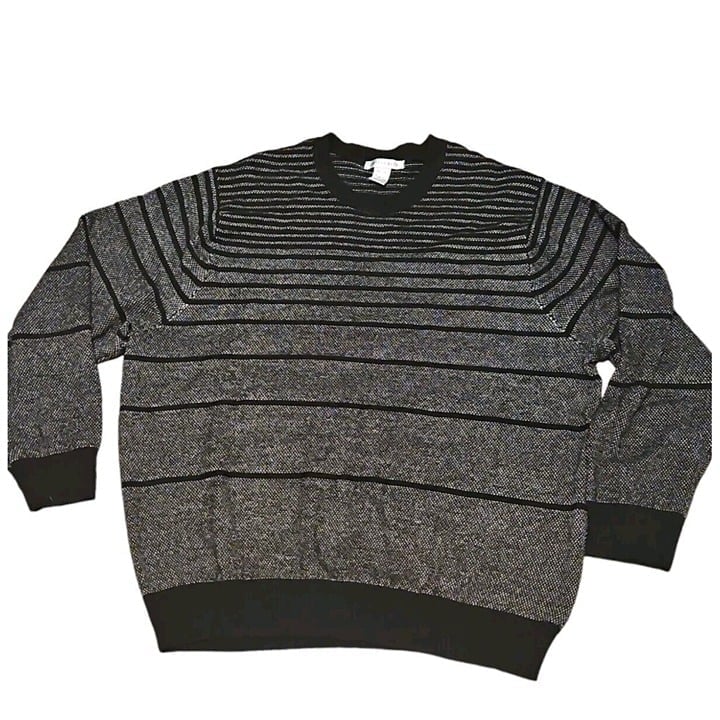 Vtg Geoffrey Beene Sweater Mens XXL 2XL Acrylic Black Gray Striped Grandpa