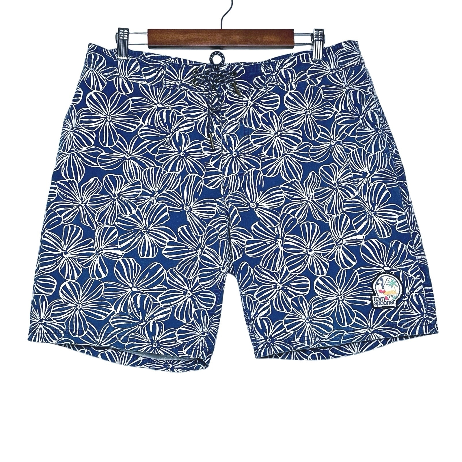 Reyn Spooner Men Mala Melia Floral Ink Cotton Beach Swim Board Shorts 34