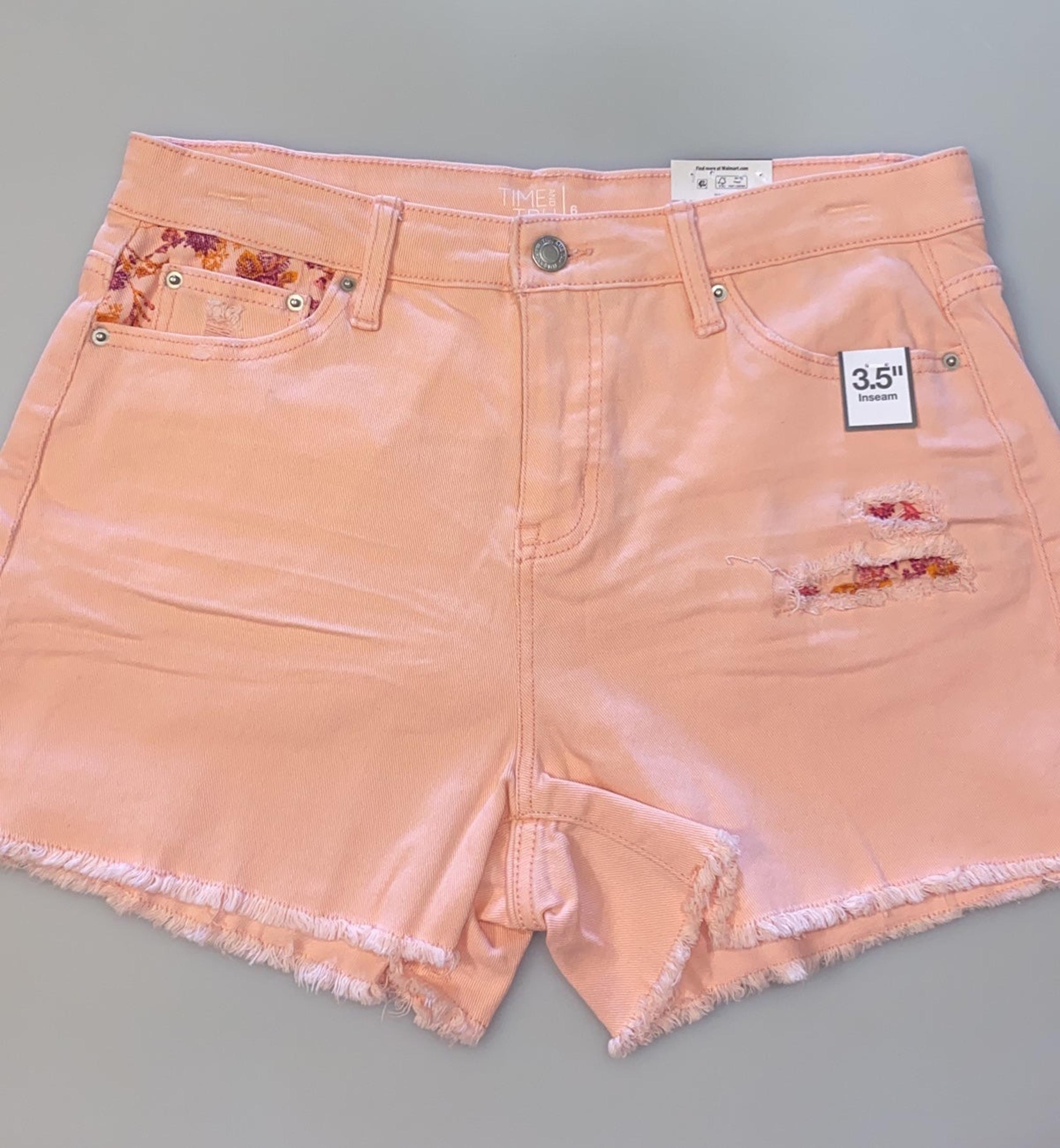 Womens Ladies Teens Pink Coral Time & Tru High Rise Shorts Size 6