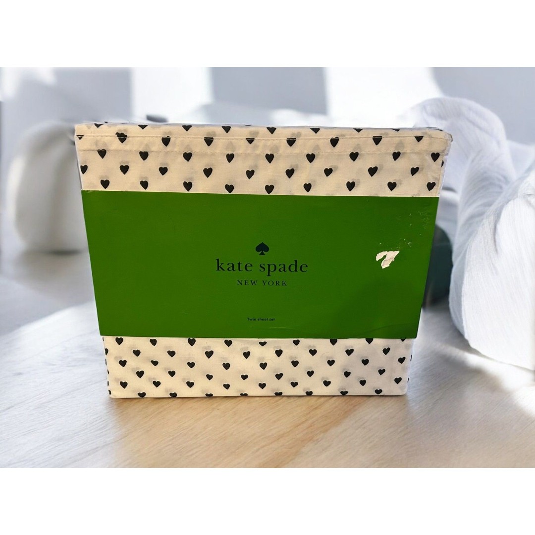 Kate Spade Valentine's Day Black Heart Twin Cotton Sheets NEW