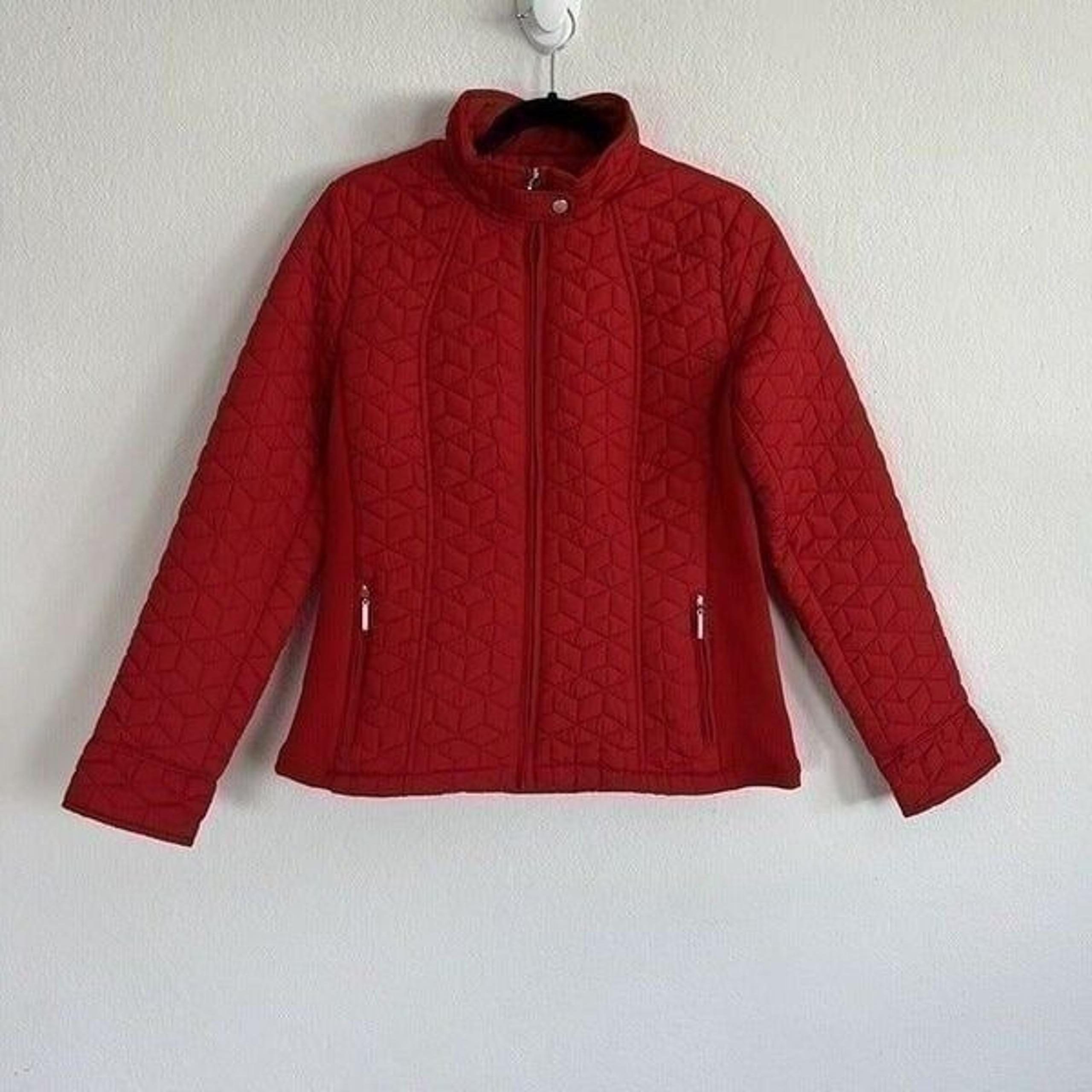 Weatherproof Women’s Red Knit-Side Panel Quilted Zip Up Jacket NWOT Size Small