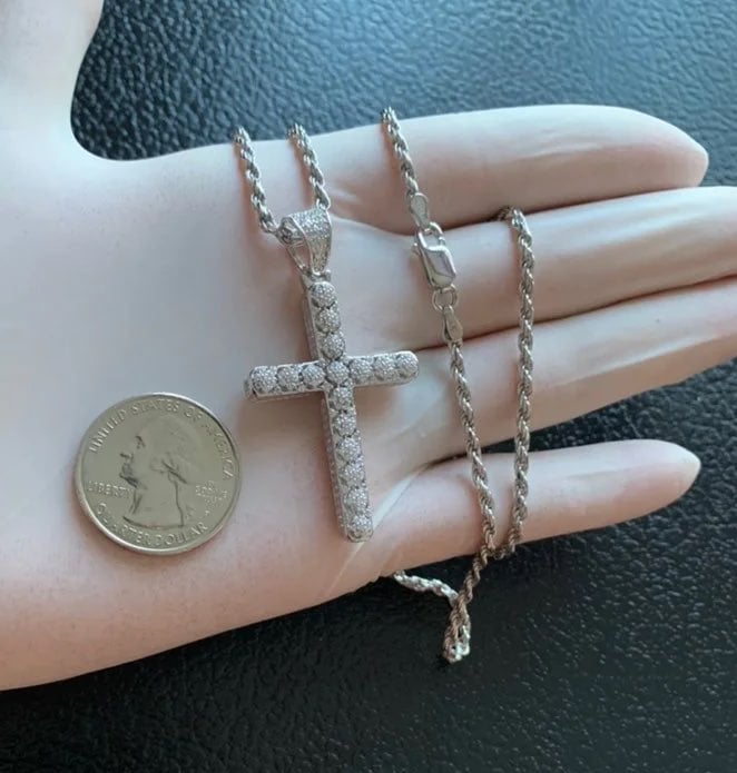 14k white gold /925 diamond cross chain