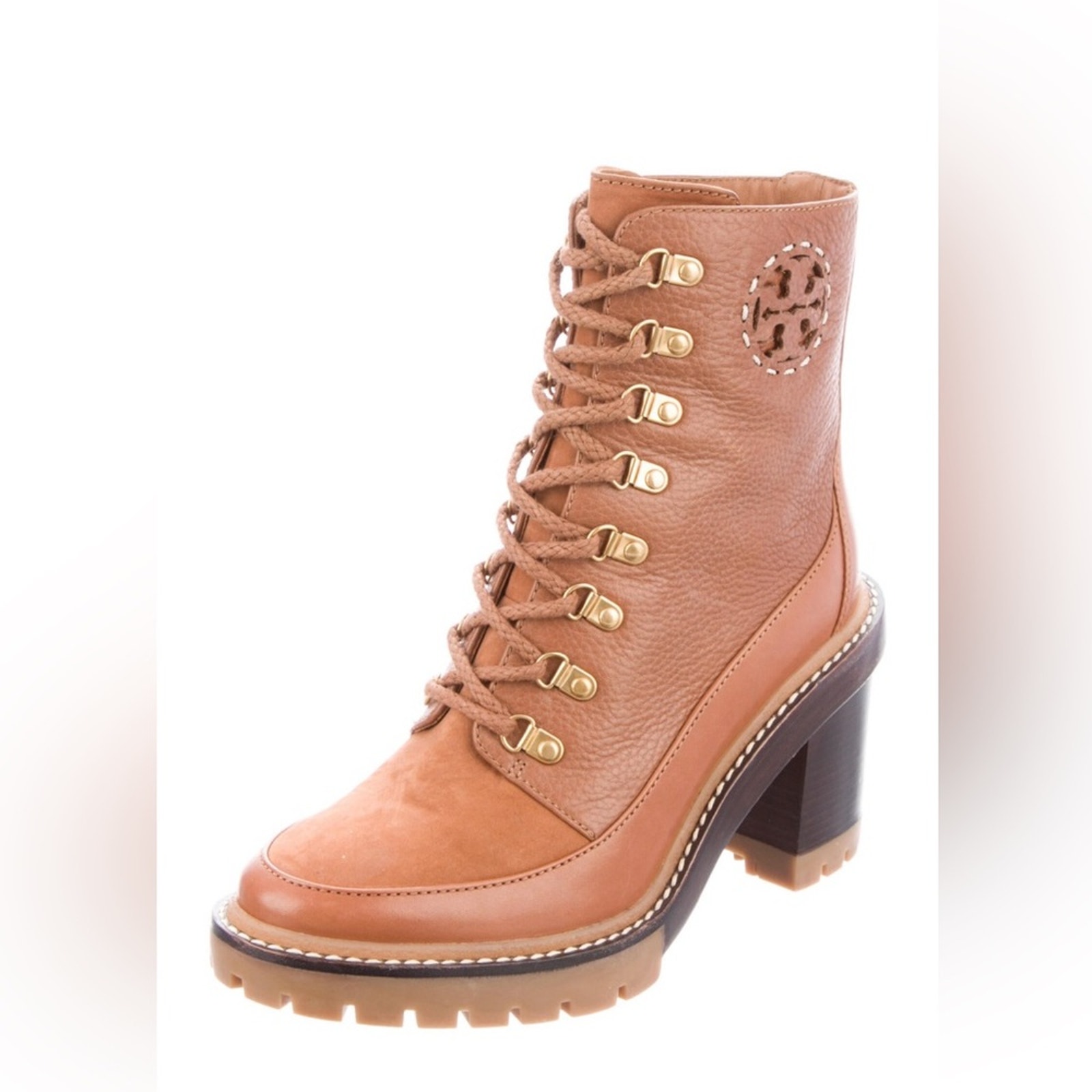 Tory Burch Miller Mixed Materials leather Lug Sole brown tan cognac 9