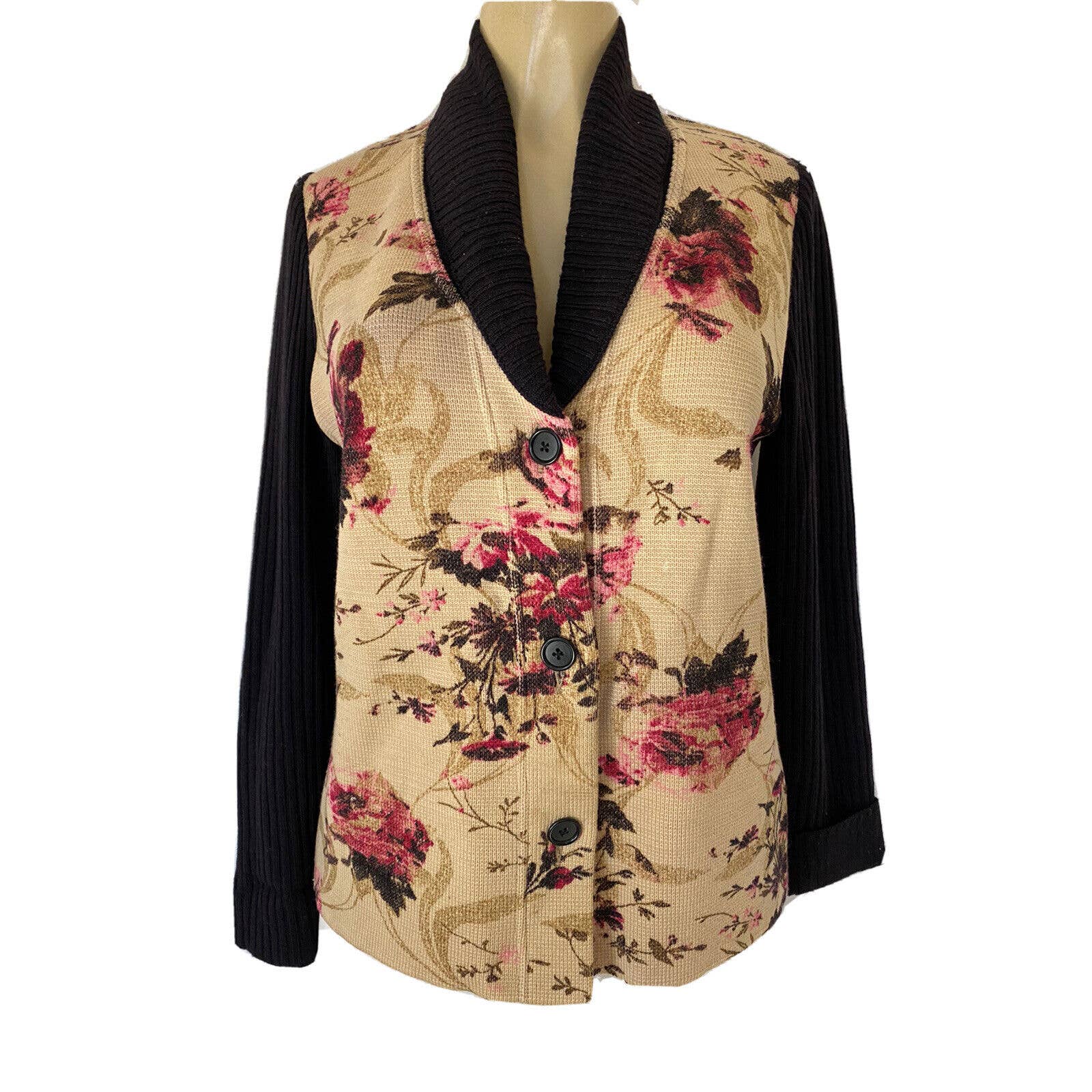 Stizzoli Cardigan Sweater V Neck Floral Long Sleeve Button Down Wool Knit S 40