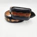 Vintage Black Leather Belt Western Brown Inlay Mexico Statement Buckle 23-29.5