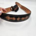 Vintage Black Leather Belt Western Brown Inlay Mexico Statement Buckle 23-29.5
