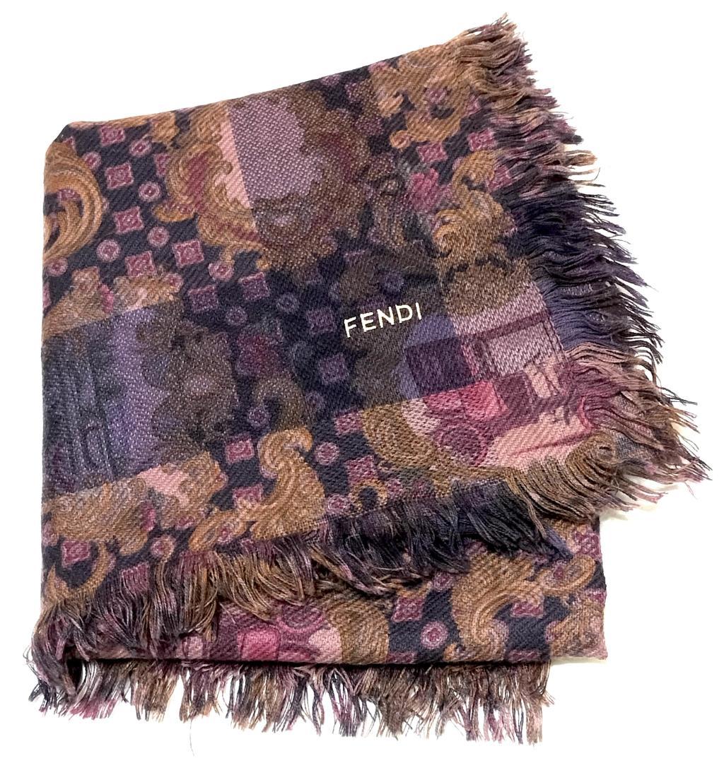 FENDI / Fendi Shawl Multicolored Scarf with Fringe Purple Carriage