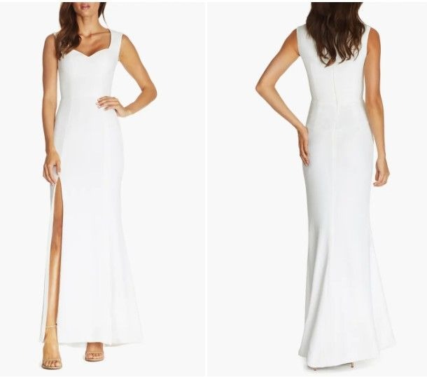NEW Dress The Population Womens Monroe Side Slit Gown Off White Medium Formal