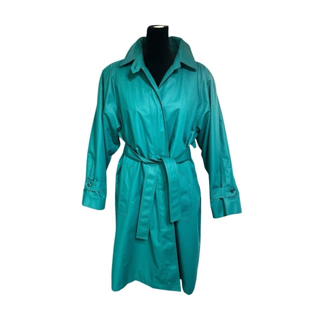 Vintage London Fog Trench Coat Emporer Jade Green Size 14 Petite MSRP 215