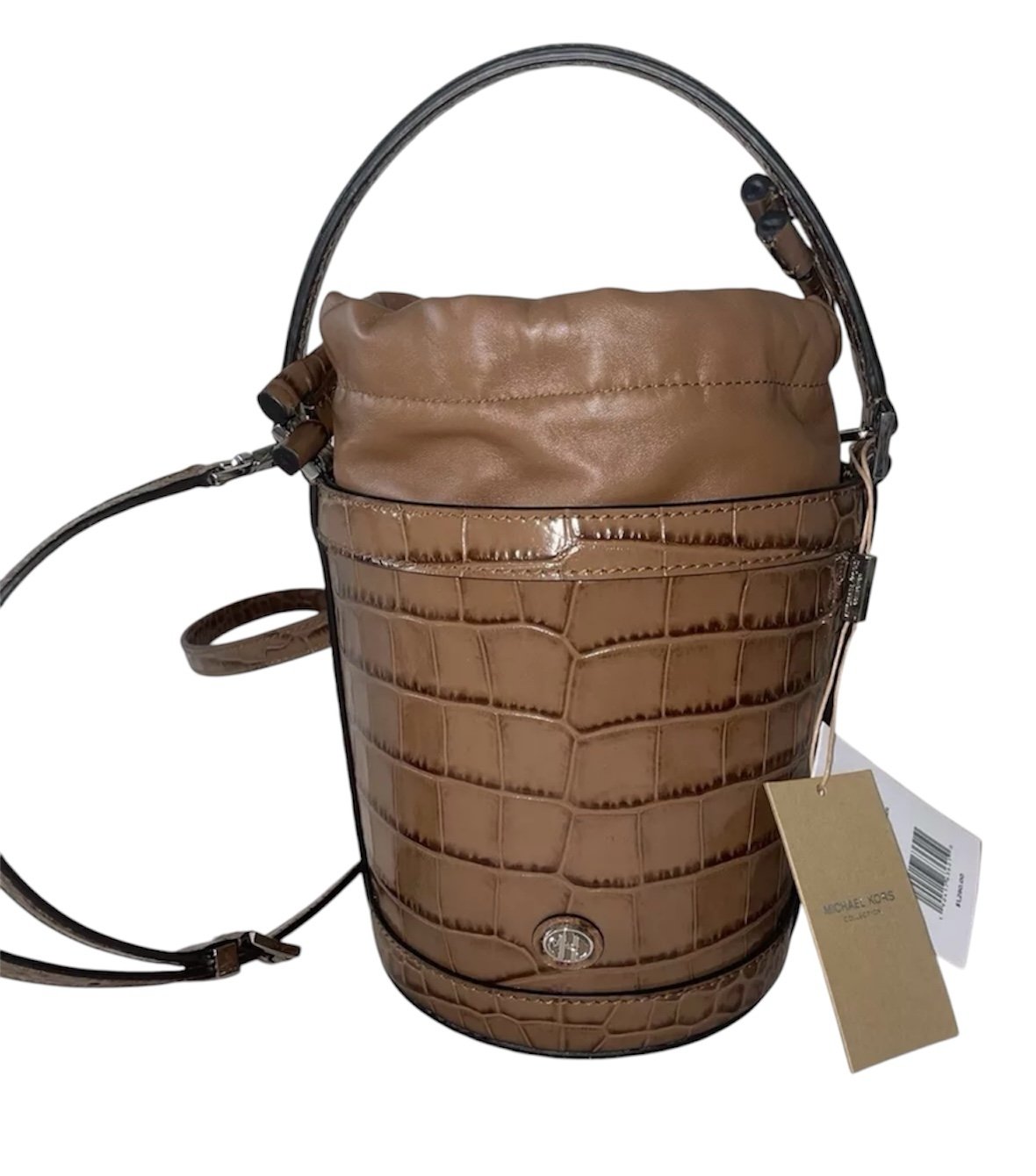 MICHAEL KORS COLLECTION Audrey Medium Croc Embossed Leather Bucket Bag CHESTNUT