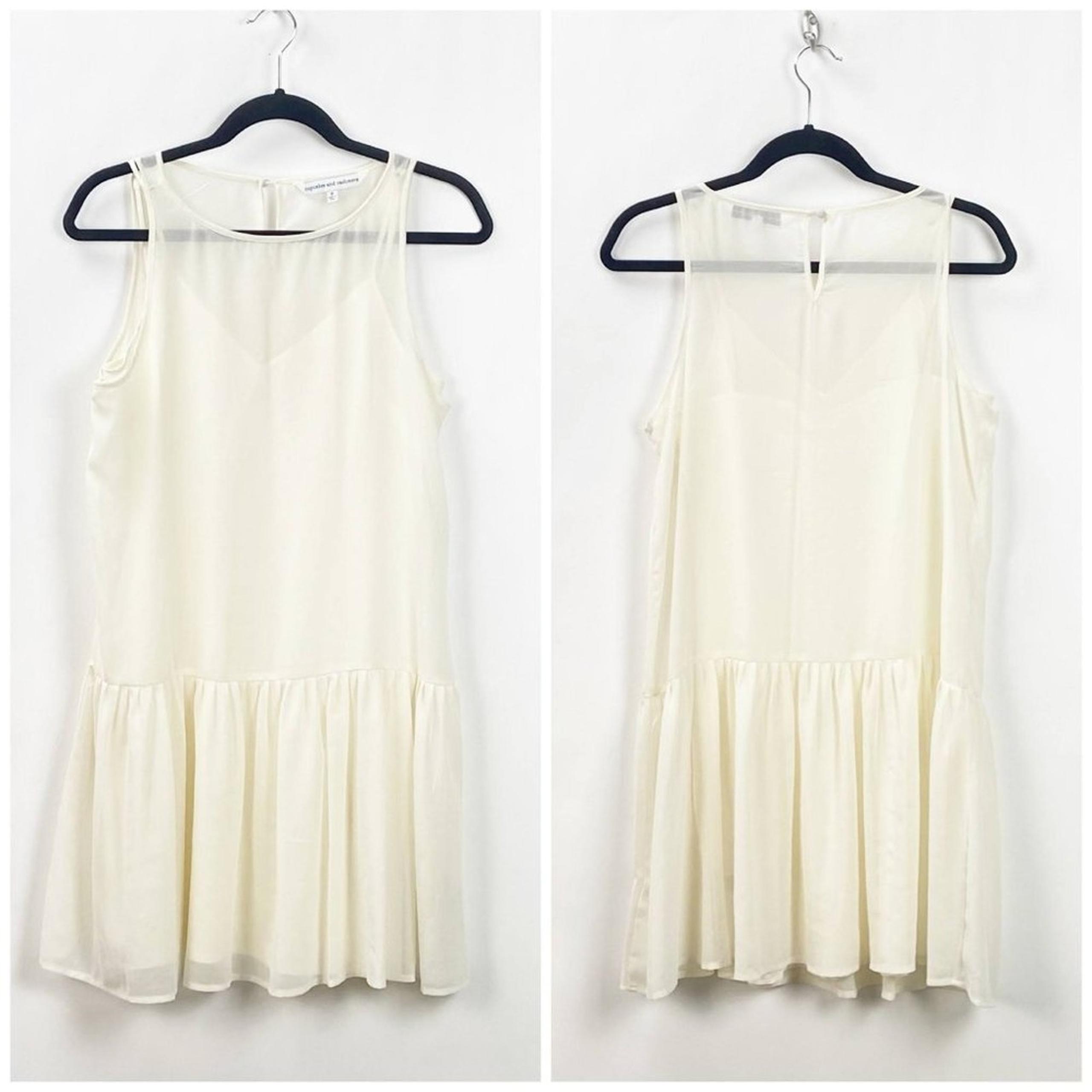Small Womens Ivory Sheer Layer Pleated Midi Dress - Cupcakes and Cashmere