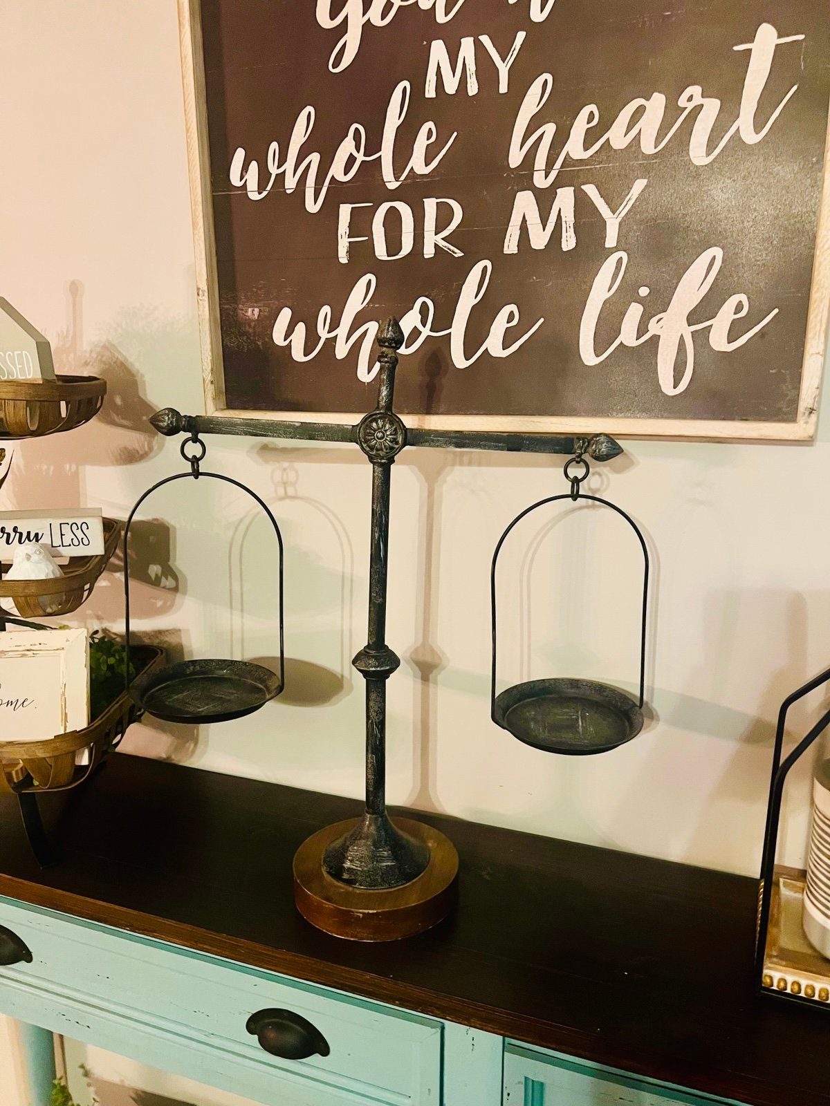 Farmhouse large vintage inspired metal/wood balance scales