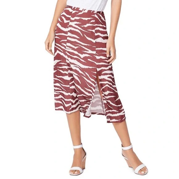Paige NWT Larsa Animal Print Midi Side Slit Skirt Cherrywood Cream Side Slit New