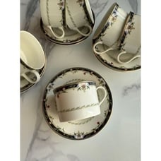 MIKASA VINTAGE FINE CHINA SPRING LYRIC CUPS AND SAUCERS, 7 PERSONS #L3107
