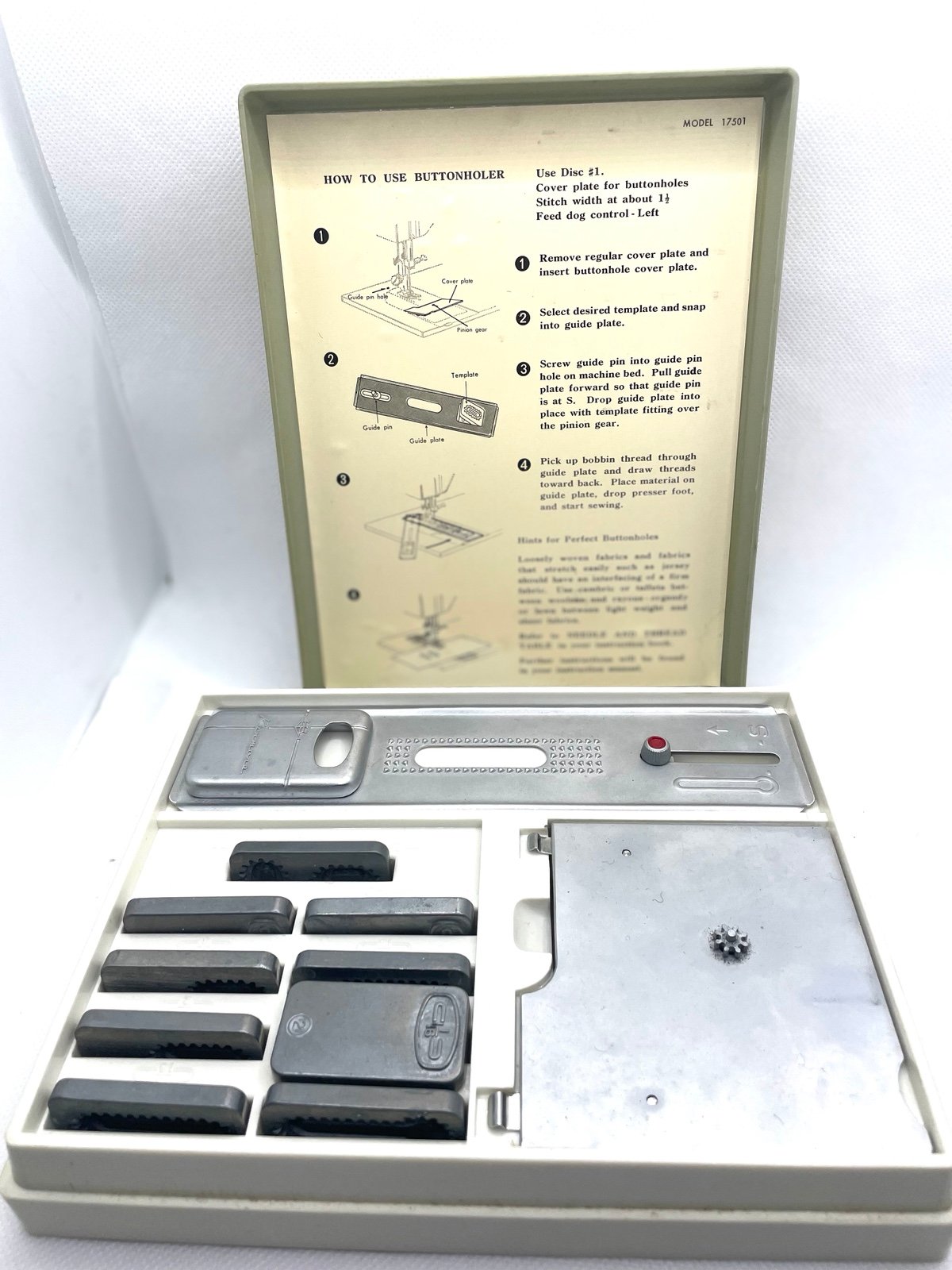 VTG Sears Kenmore Sewing Machine Accessories & Buttonholer Kit 17501 New