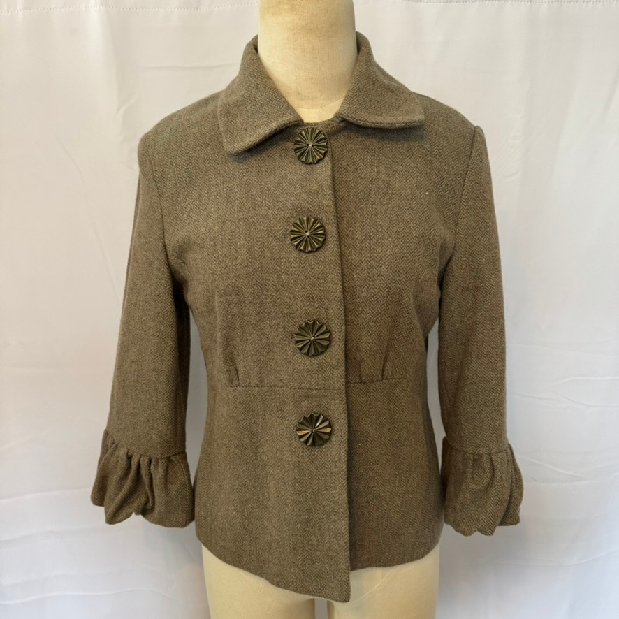 Vintage Boston Design Studio Lined Houndstooth Tweed Blazer Jacket Women 10